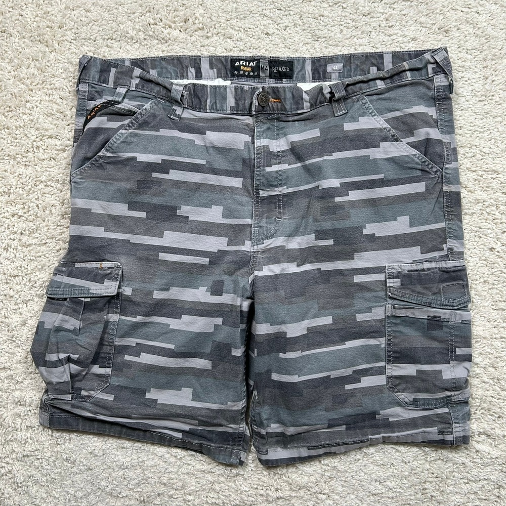 Ariat Rebar M4 Cargo Shorts 42 Grey Relaxed Tough Grey Camo 9" Inseam Camouflage